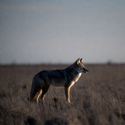 Coyote standing in grassy field