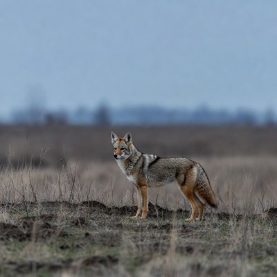 Coyote standing in dry grass