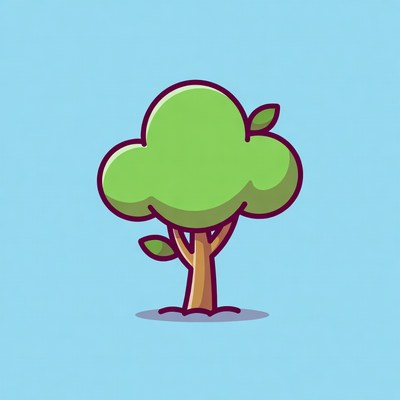 Cartoon Green Tree on Blue Background