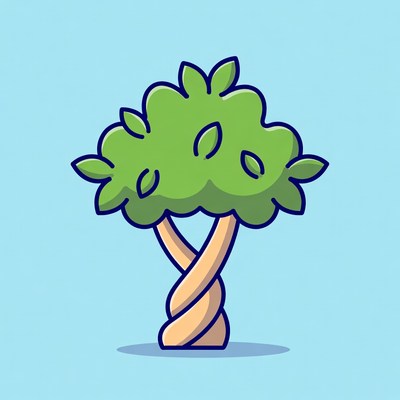 Cartoon Tree on Blue Background