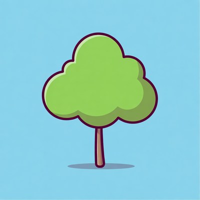 Cartoon green tree on blue background