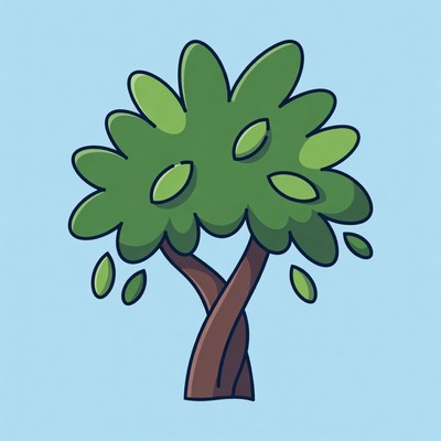 Cartoon Green Tree with Leaves