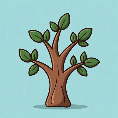 Cartoon green tree on blue background