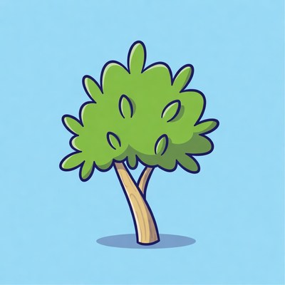 Cartoon Green Tree on Blue Background