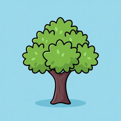 Cartoon green tree on blue background