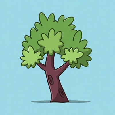 Cartoon green tree on blue background