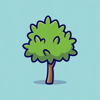 Cartoon green tree on blue background