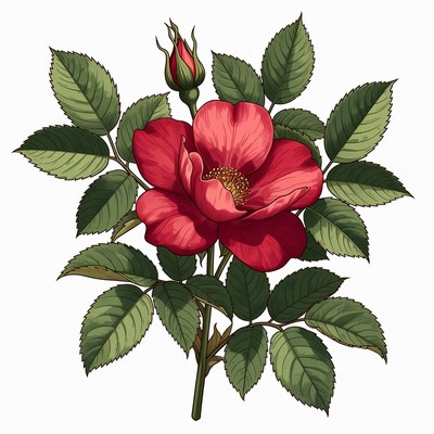 Red Rose Flower with Bud