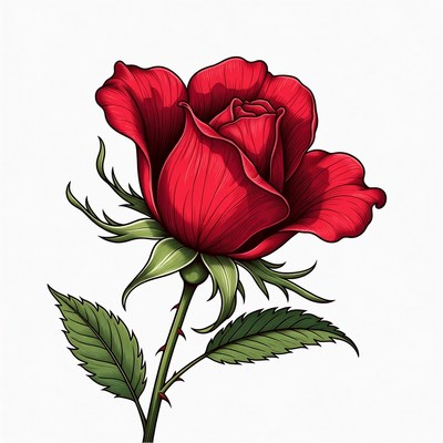 Red Rose Illustration with Stem