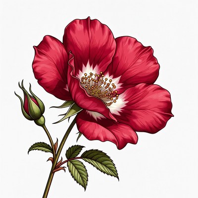 Red Rose Flower with Bud Illustration