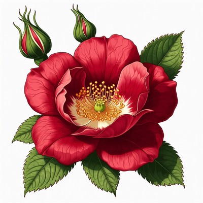 Red Rose Flower with Buds