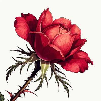 Red Rose with Thorns Illustration