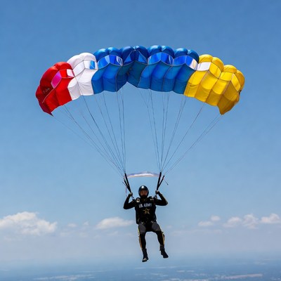 US Army Soldier Skydiving with Colored Parachute