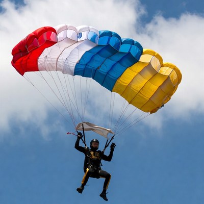 Man parachuting with colorful parachute