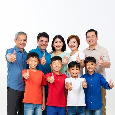 Asian family giving thumbs up