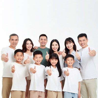 Asian family giving thumbs up