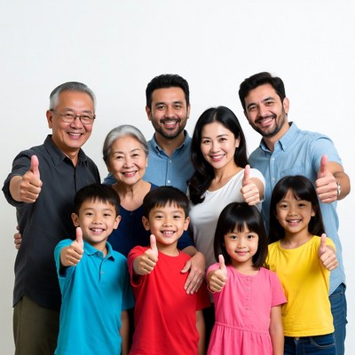 Asian family giving thumbs up