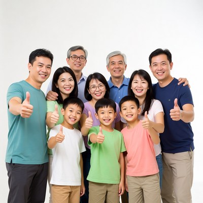 Asian family giving thumbs up