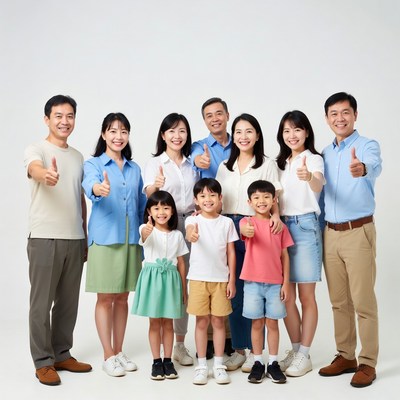 Asian family giving thumbs up