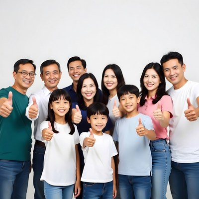 Asian family giving thumbs up