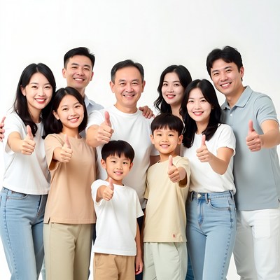 Asian family giving thumbs up
