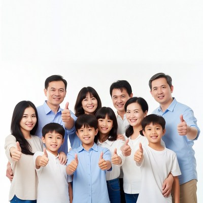 Asian family giving thumbs up