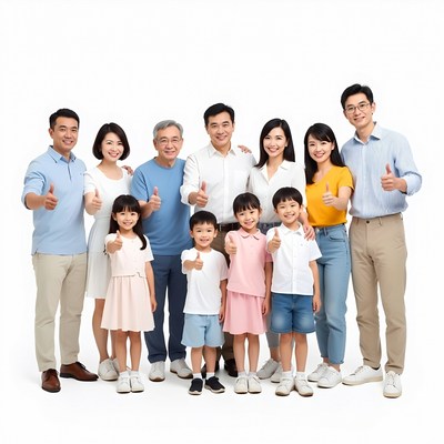 Happy Asian family giving thumbs up