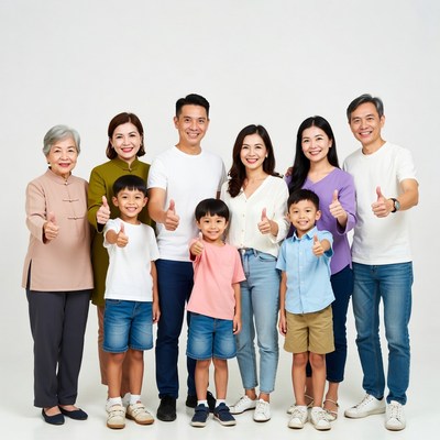 Asian family giving thumbs up