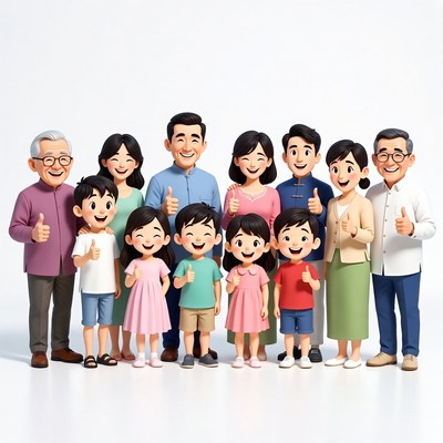 Happy Asian Family Thumbs Up Illustration