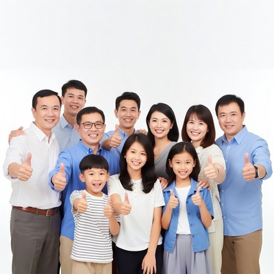 Asian family giving thumbs up