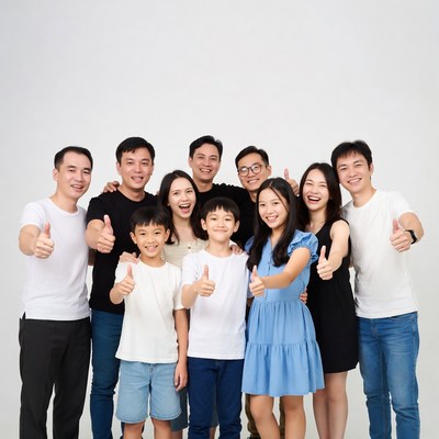 Asian family giving thumbs up