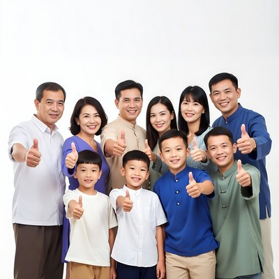 Asian family giving thumbs up