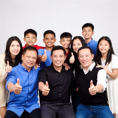 Asian family giving thumbs up