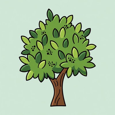 Green Tree with Berries Illustration