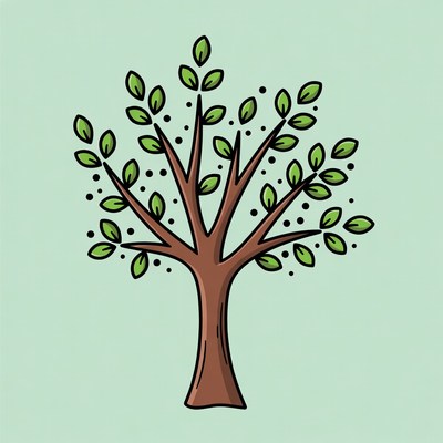 Cartoon Tree on Light Blue Background