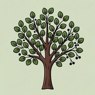 Cartoon Cherry Tree with Berries