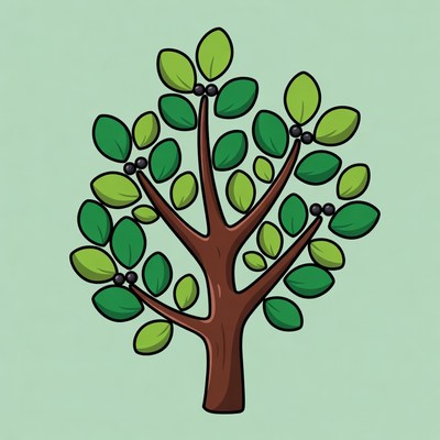 Cartoon green tree with berries