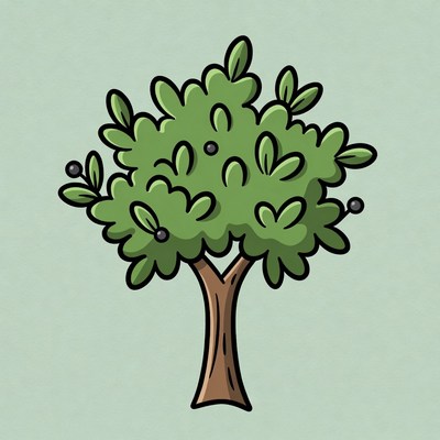 Olive tree illustration with black olives