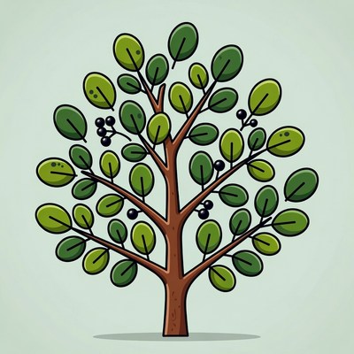 Green Tree with Berries Illustration