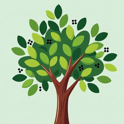 Green Tree with Berries Illustration