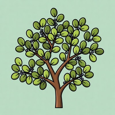 Green Tree with Berries Illustration