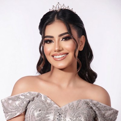 Smiling woman wearing tiara and gown