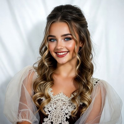 Smiling woman in sheer gown
