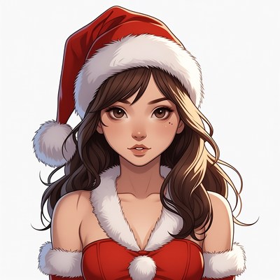 Anime girl in Santa hat and dress