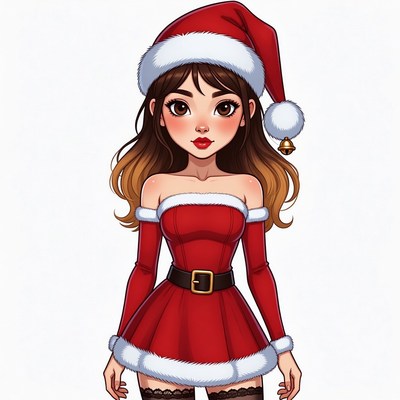 Asian girl in Santa dress