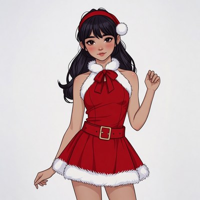 Anime girl in Santa dress
