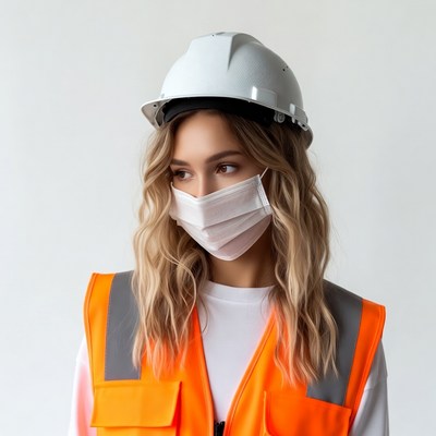 Woman in hard hat and safety vest