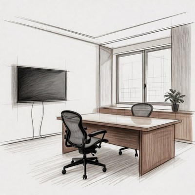 Modern Office Desk Sketch