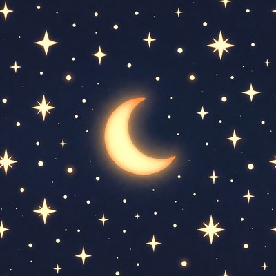 Glowing Crescent Moon and Stars