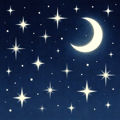 Crescent Moon and Stars Night Sky